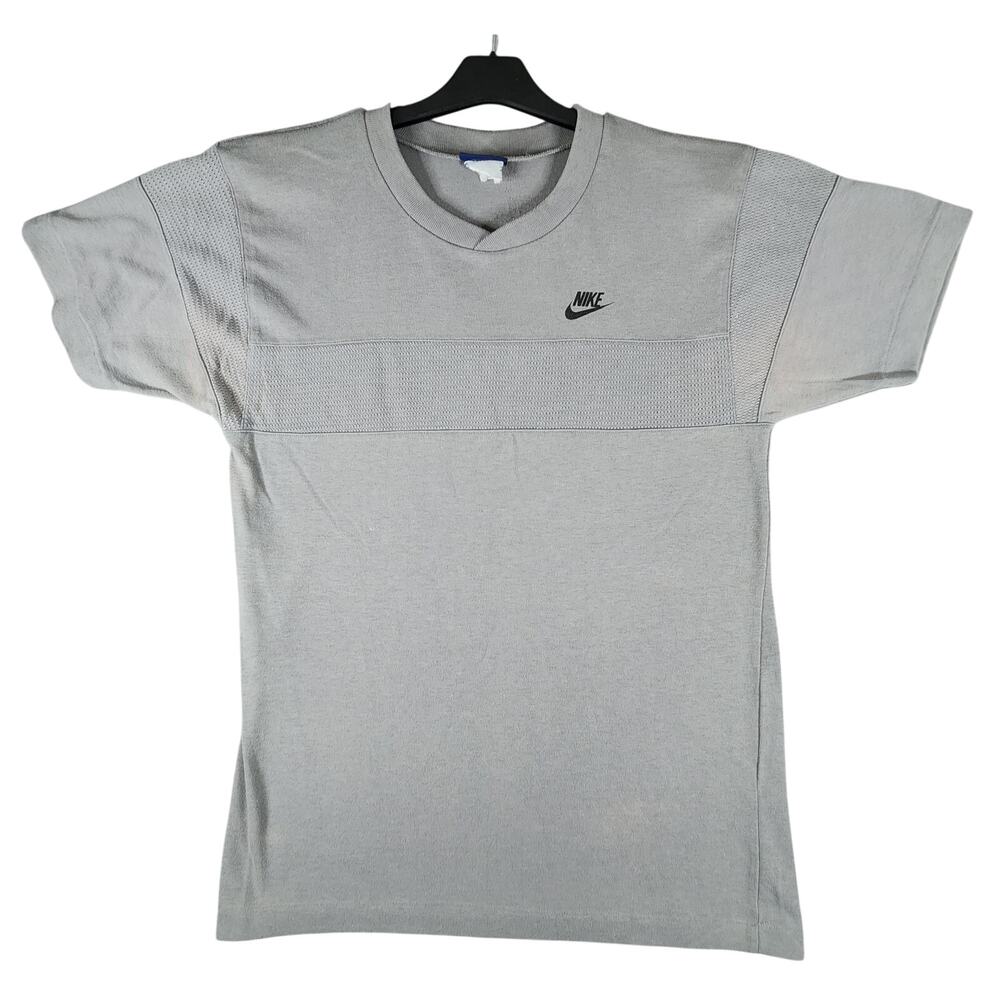 Vintage 80's Nike T-Shirt Men's Large Blue Tag Ringer Tee Mesh Panel Gray